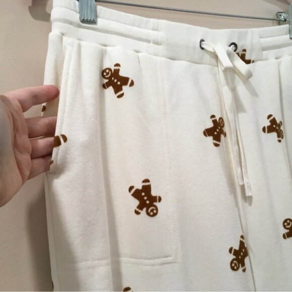 Jane&Delancey pants jogger Women's M Fleece Ivory Gingerbread Holiday Xmas New - Picture 3 of 6